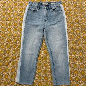PacSun Two Tone Side Stripe Mom Jeans Sz 27 High Rise Light Wash 100% Cotton